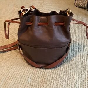 Leather drawstring Crossbody purse  in espresso